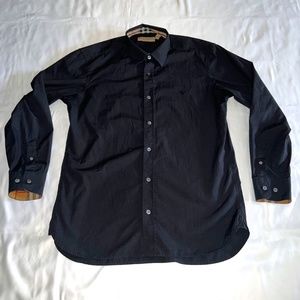 Men's Burberry Black Button Down Shirt Medium M 100% Authentic London England